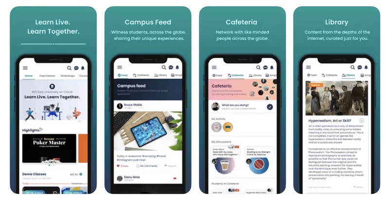 The BitClass app: live classes, campus feed, cafeteria and library
